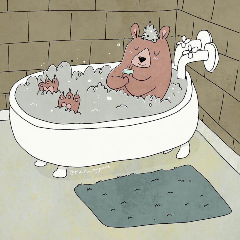 An illustration of a bear having a bath