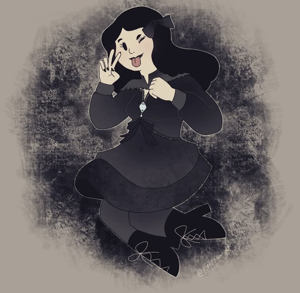 An illustration of a woman dressed in a gothic outfit