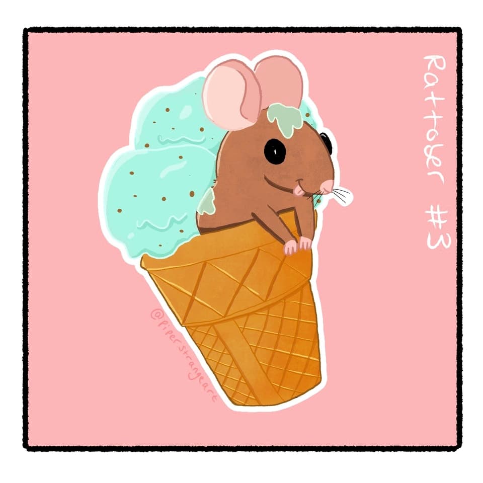 An illustration of a rat in an ice cream cone