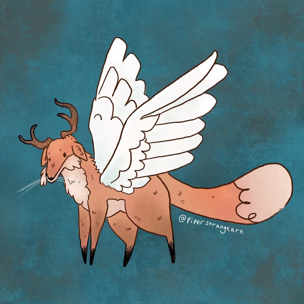 An illustration of a fox creature with wings